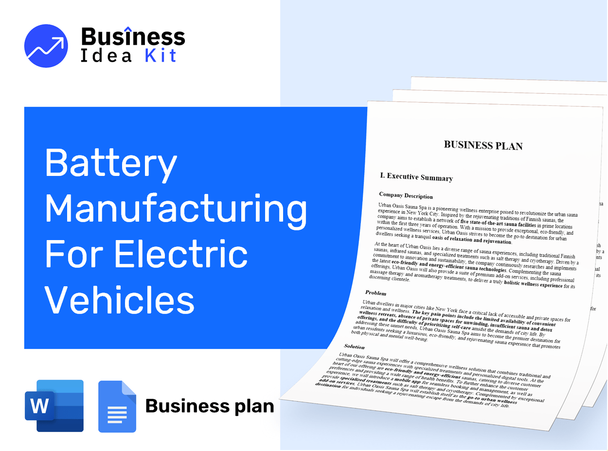 Battery Manufacturing For Electric Vehicles Business Plan Example