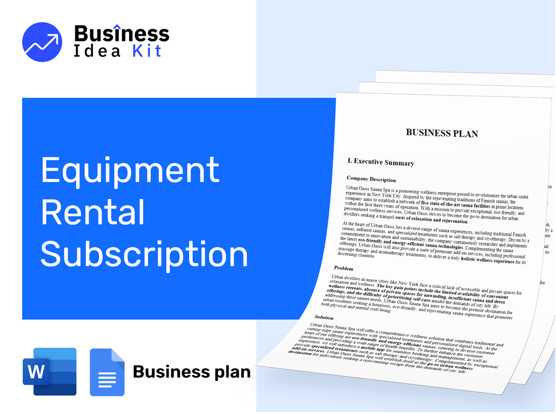 Equipment Rental Subscription Business Plan Example