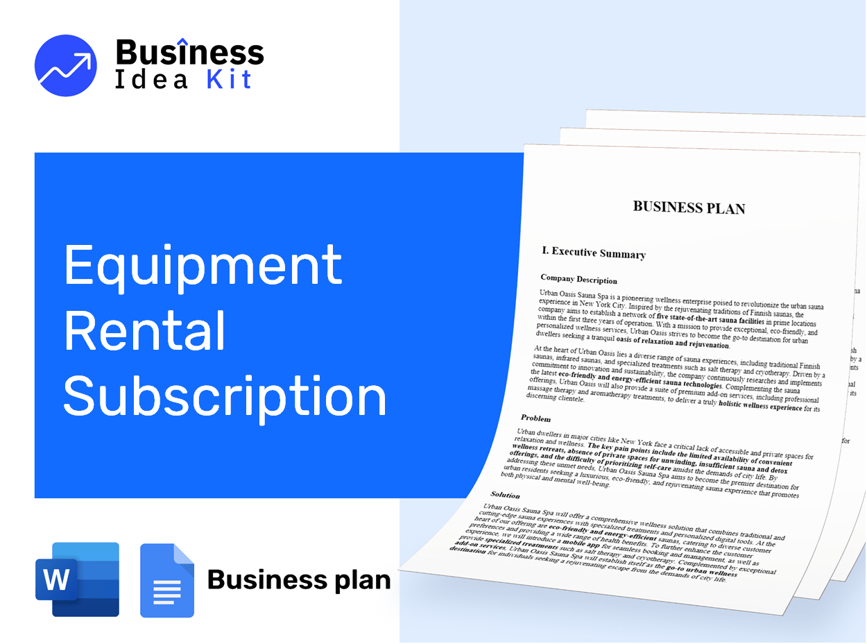 Equipment Rental Subscription Business Plan Example