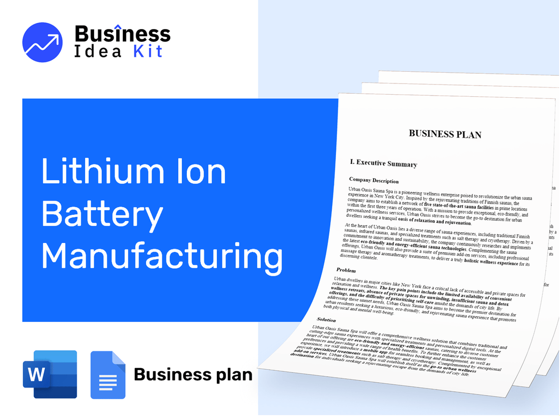 Lithium Ion Battery Manufacturing Business Plan Example