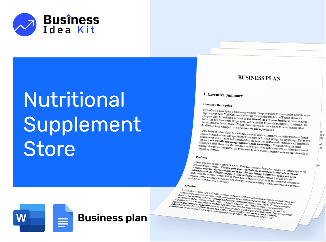 Nutritional Supplement Store Business Plan Example