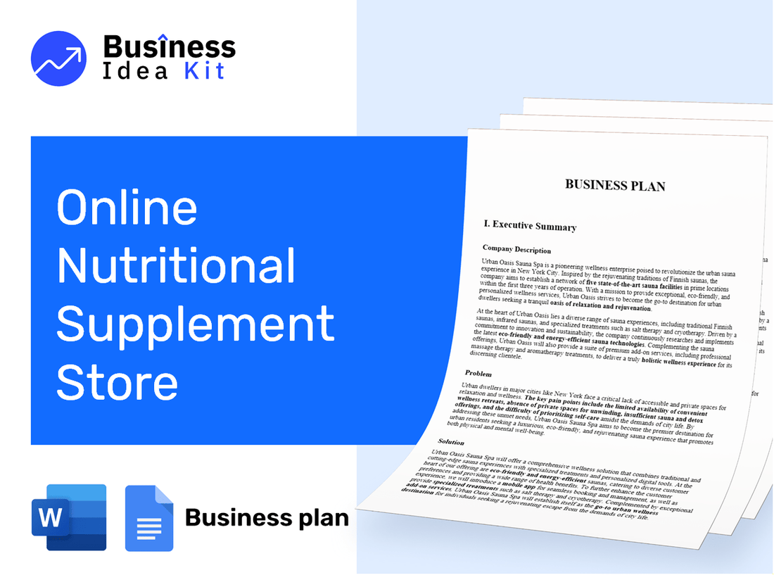 Online Nutritional Supplement Store Business Plan Example