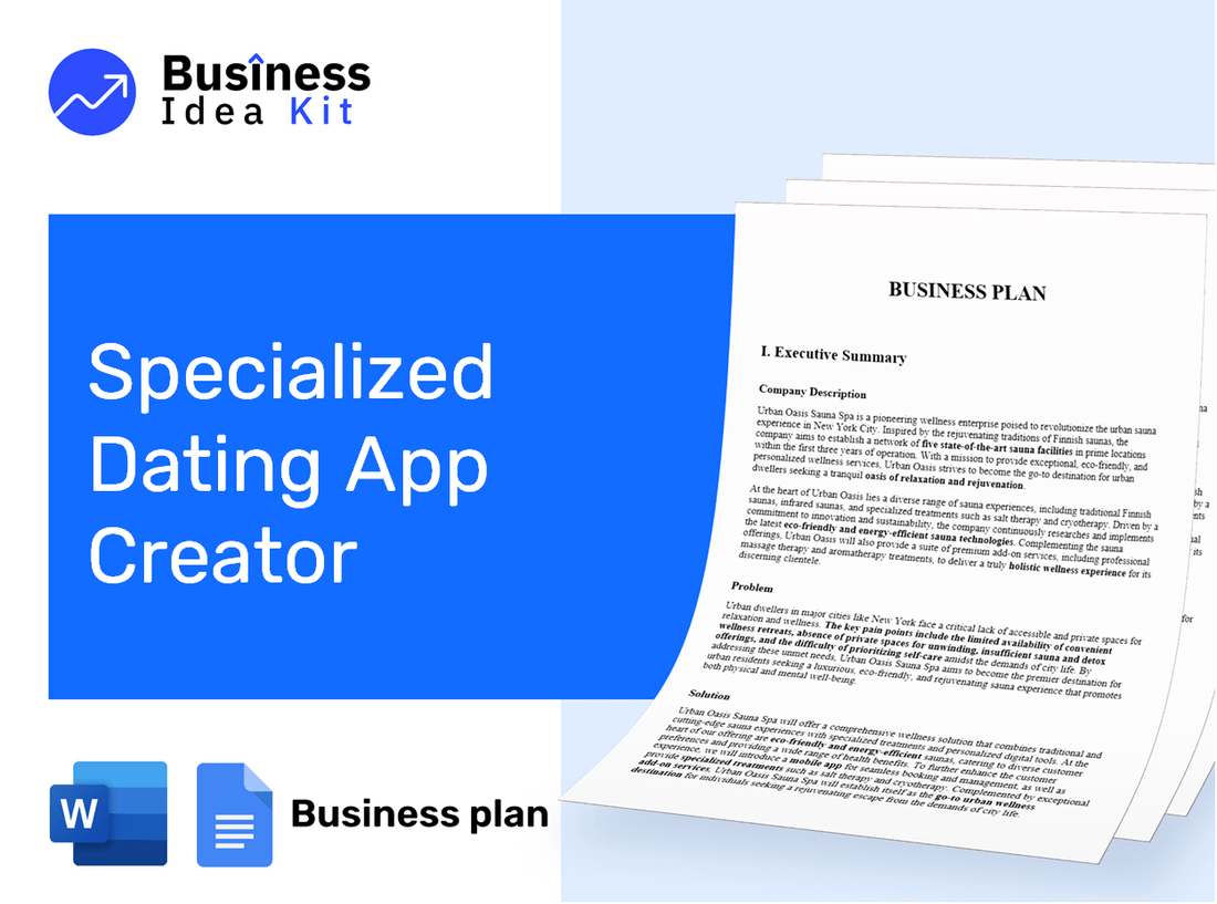 Specialized Dating App Creator Business Plan Example